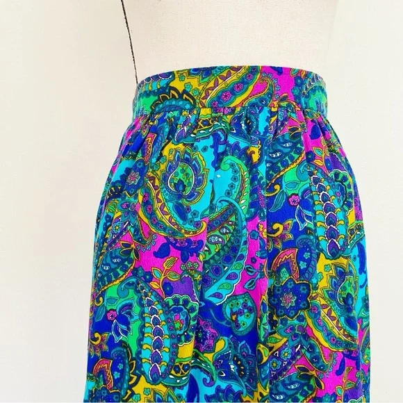 Vintage 70s Handmade Multicolored Paisley Maxi Skirt - Picture 3 of 5